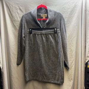 Vintage 80’s 2 piece knit skirt suit shawl collar jacket grey size s